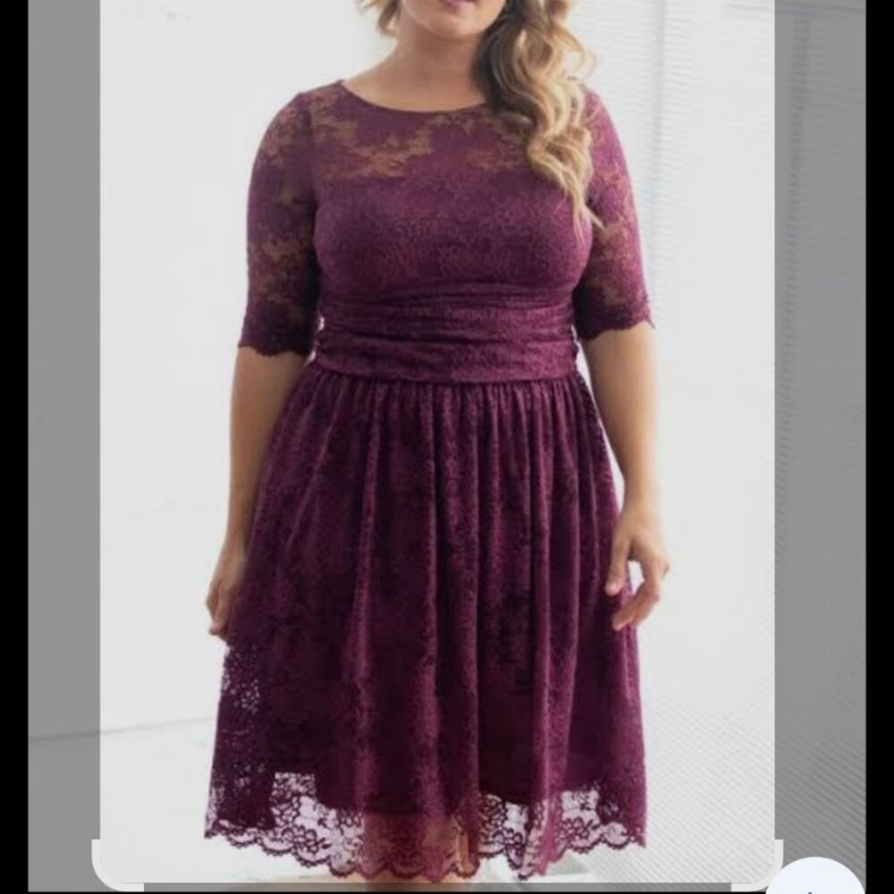 Kiyonna Luna Lace Knee High Dress Plus Size 2x Wine